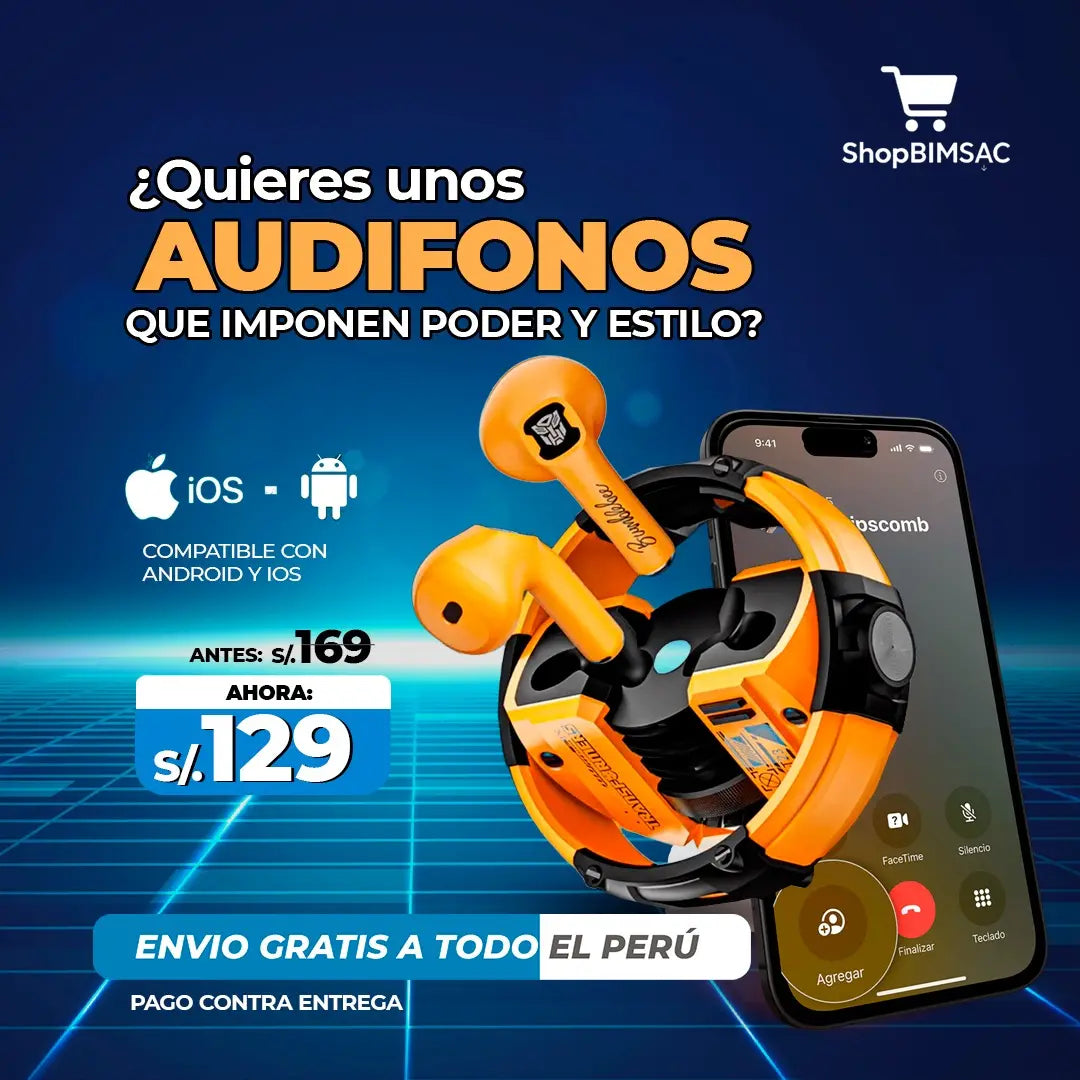 AUDÍFONOS BLUETOOTH TRANSFORMES + 😊GRATIS LLAVERO MULTFUNCIONAL + GARANTIA 1 AÑO