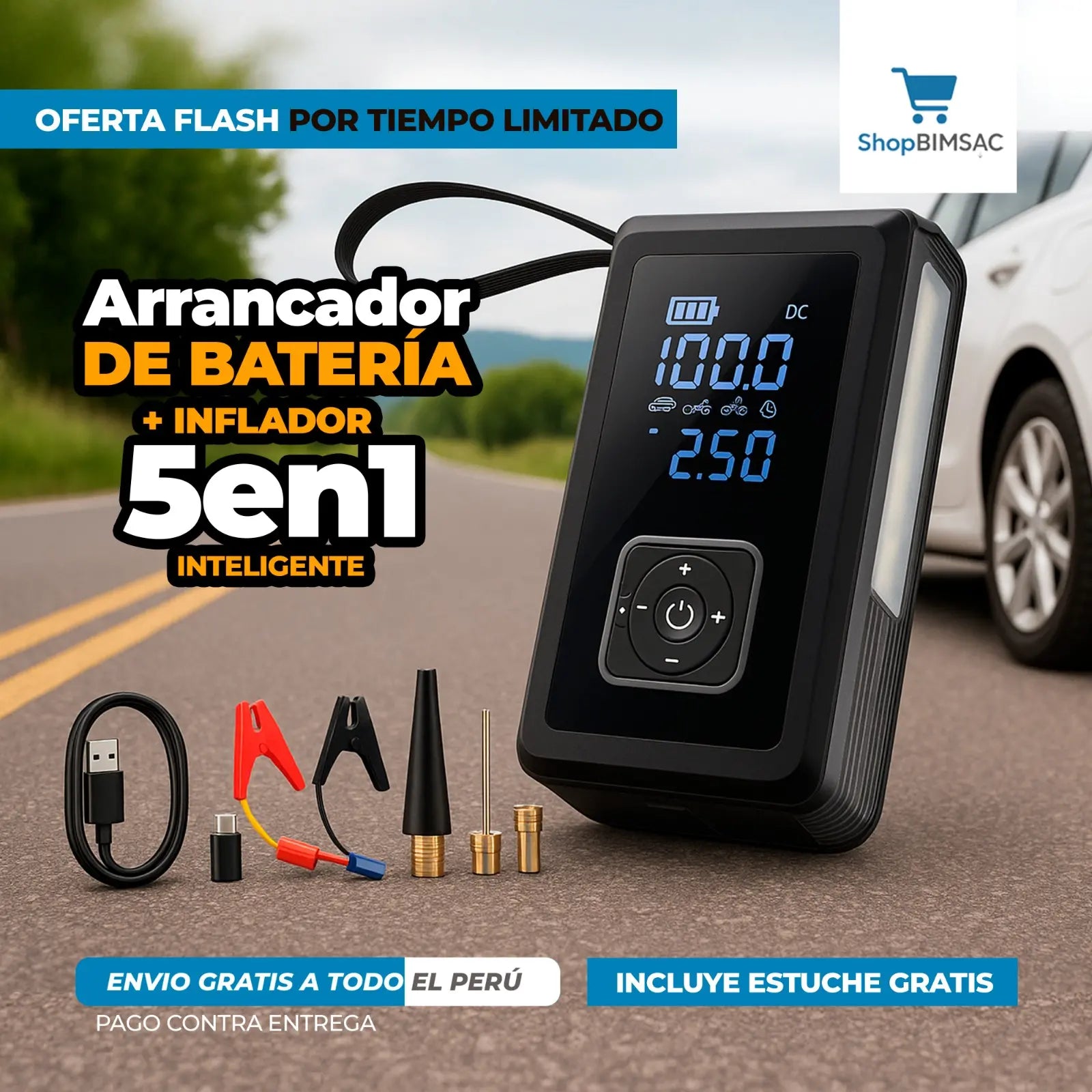 🚔ARRANCADOR DE BATERIA 5 EN 1 |  GARANTIA 1 AÑO | ✅ ESTUCHE GRATIS