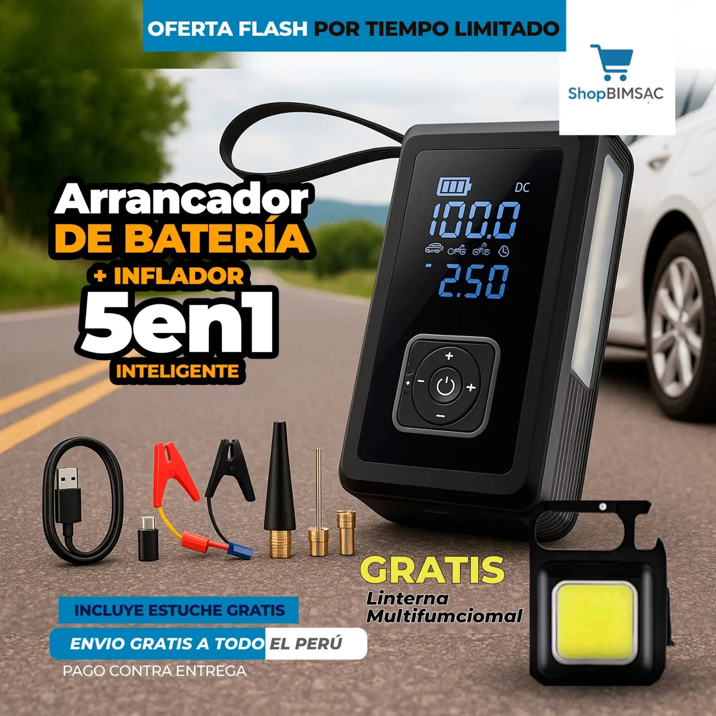 🚔ARRANCADOR DE BATERIA 5 EN 1 |  REGALO  LINTERNA | ✅ ESTUCHE GRATIS