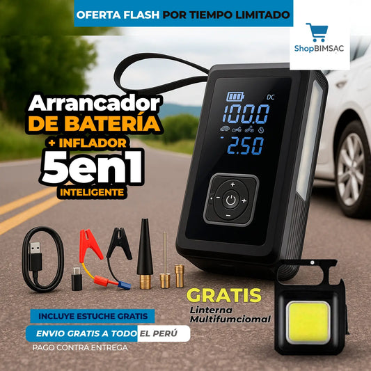 🚔ARRANCADOR DE BATERIA 5 EN 1 |  REGALO  LINTERNA | ✅ ESTUCHE GRATIS