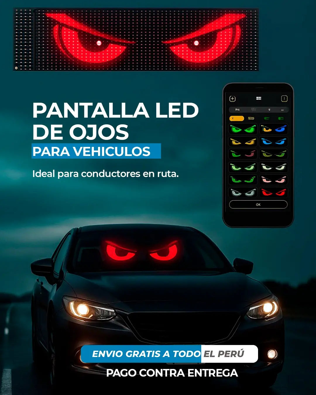 PANTALLA LED DE OJOS PARA COCHES + GARANTIA 1 AÑO + PAGA EN CASA